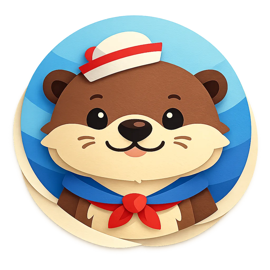 Cute flat cartoon otter face avatar icon with layered paper-cutout style for casino review